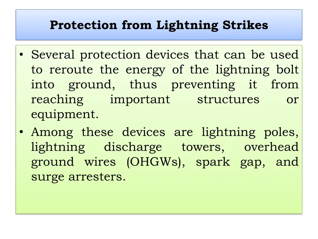protection from lightning strikes