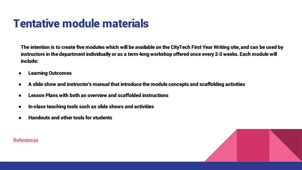 tentative module materials