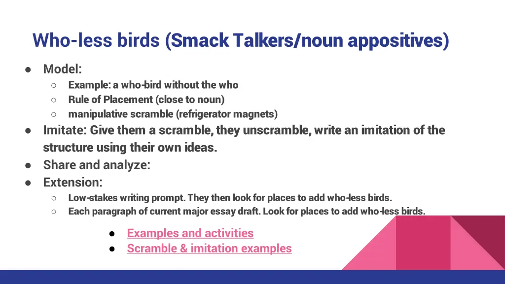 who less birds smack talkers noun appositives