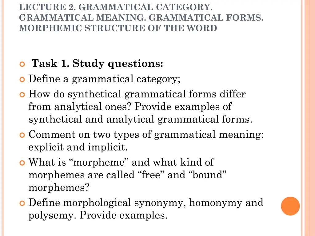 lecture 2 grammatical category grammatical