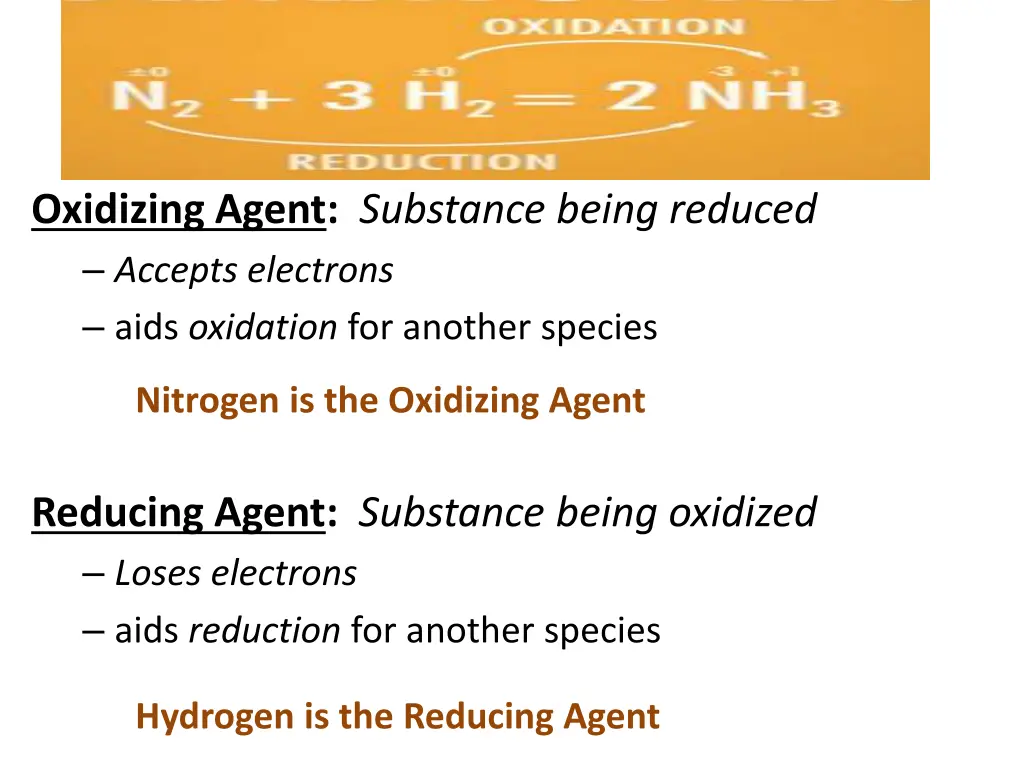 oxidizing agent substance being reduced accepts