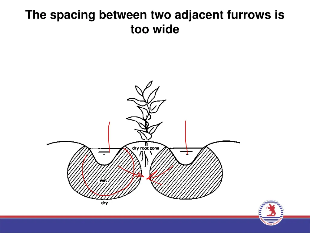 the spacing between two adjacent furrows