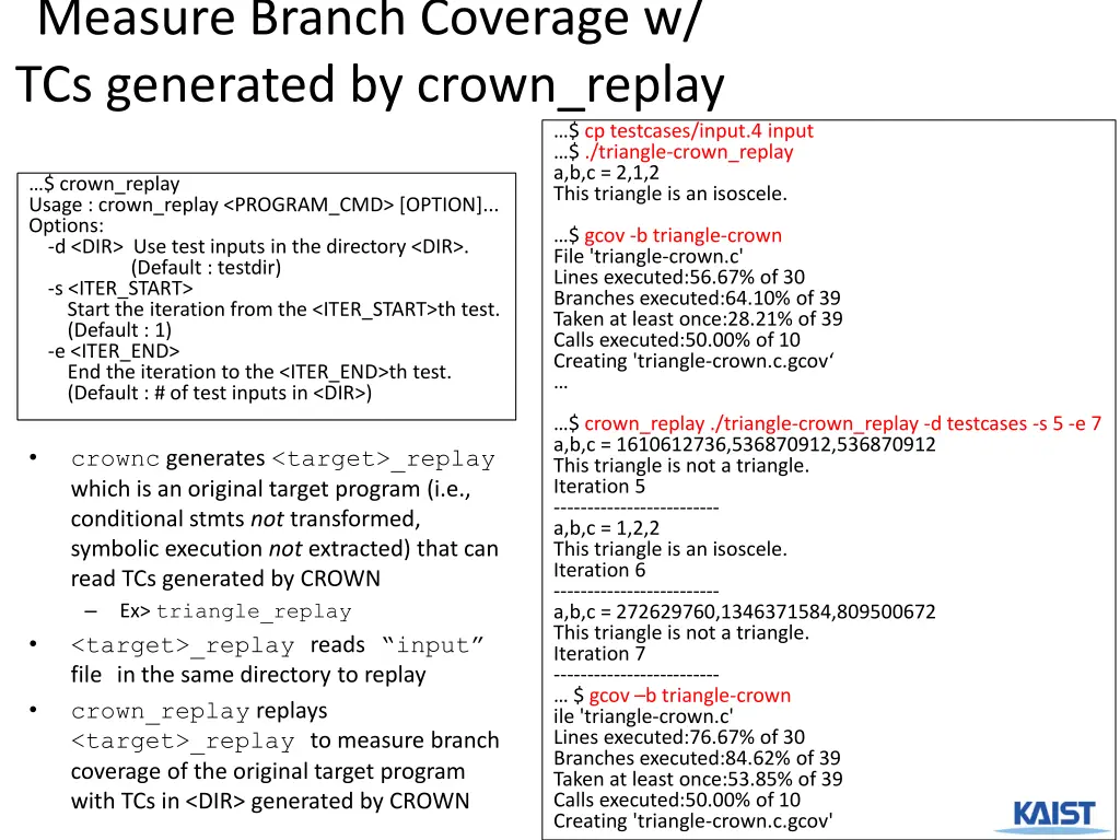 measure branch coverage w tcs generated by crown