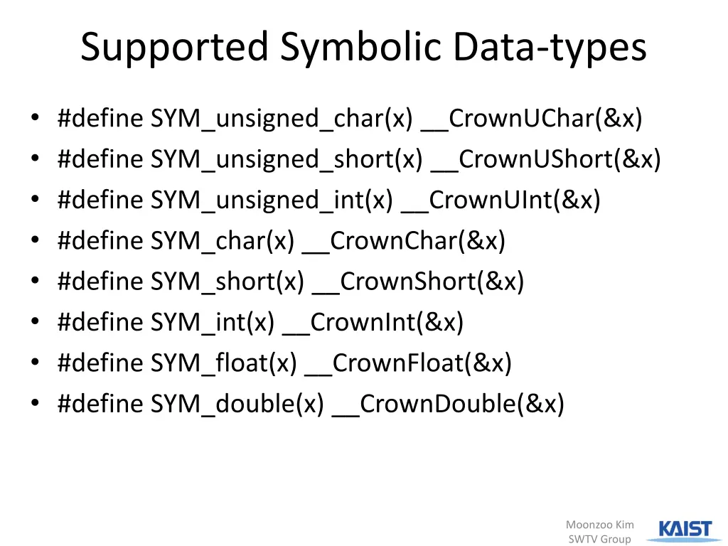 supported symbolic data types