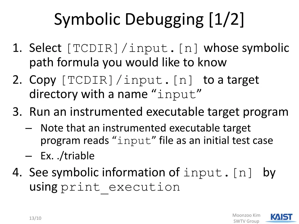 symbolic debugging 1 2