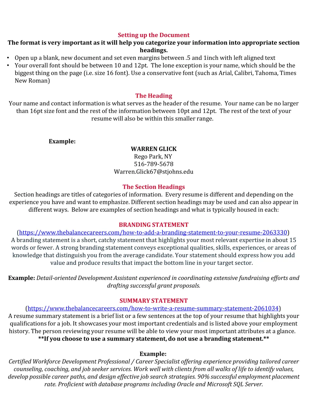setting up the document