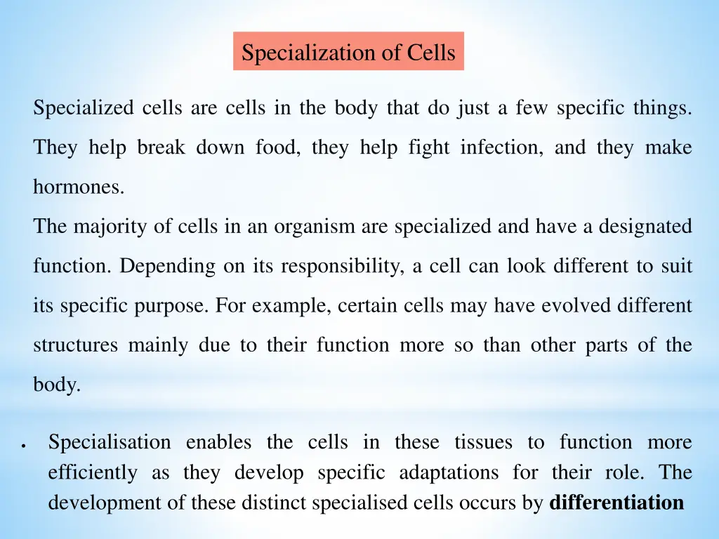specialization of cells