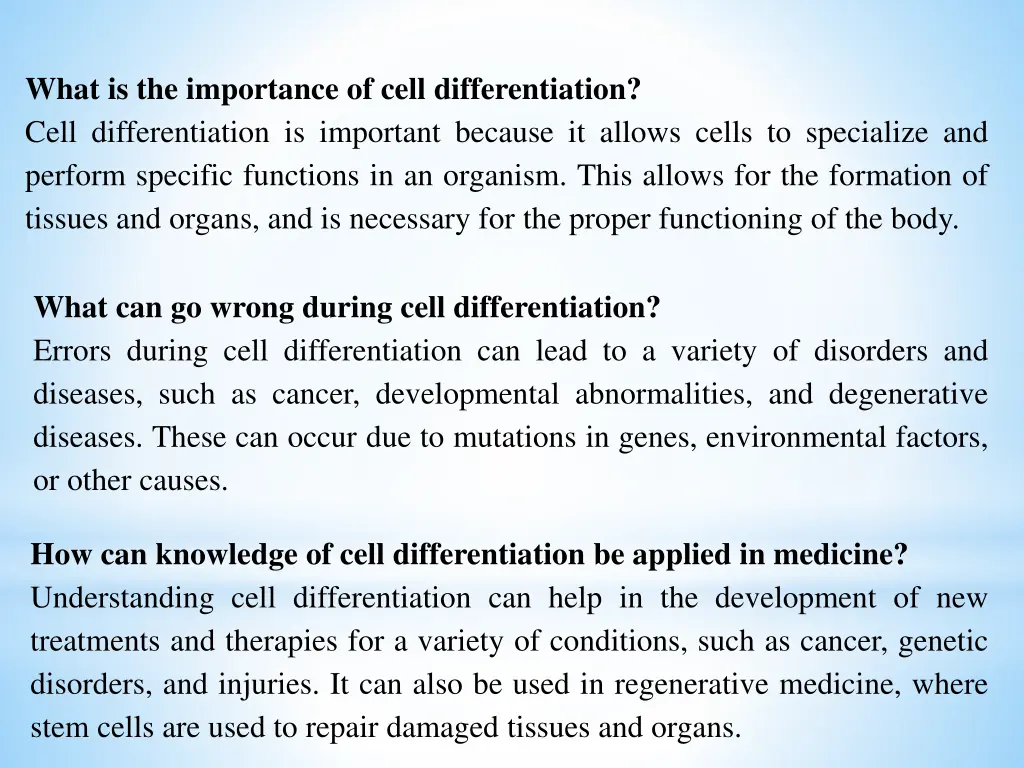 what is the importance of cell differentiation