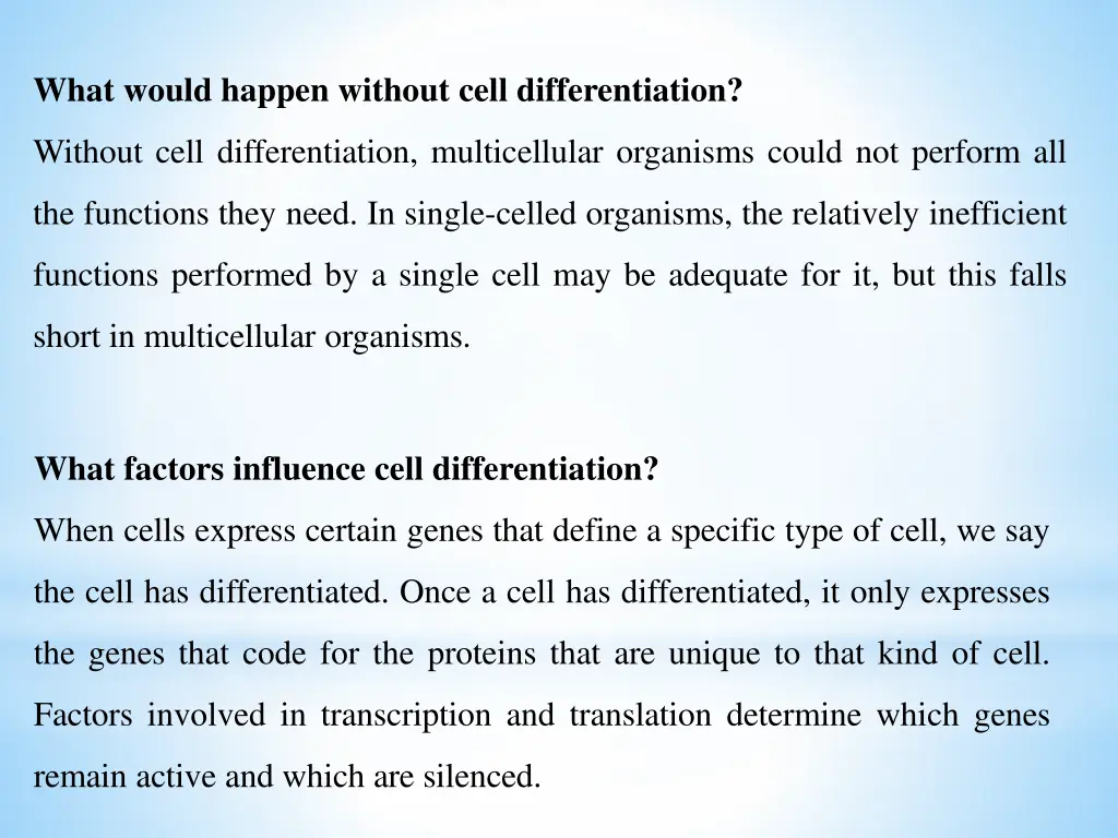 what would happen without cell differentiation
