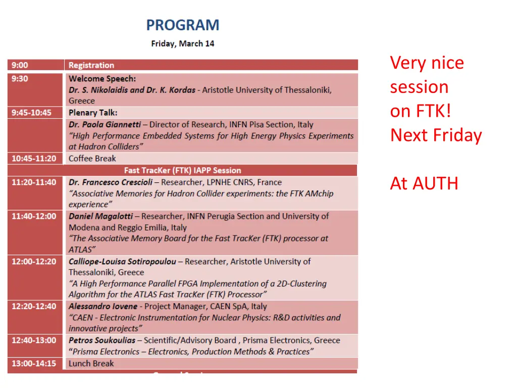 very nice session on ftk next friday