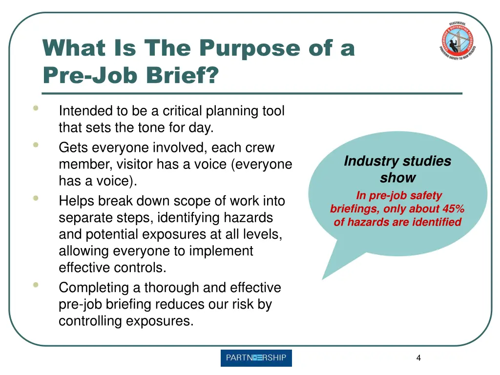 what is the purpose of a pre job brief