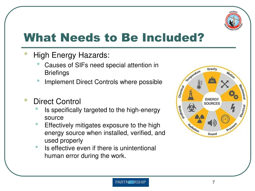 what needs to be included high energy hazards