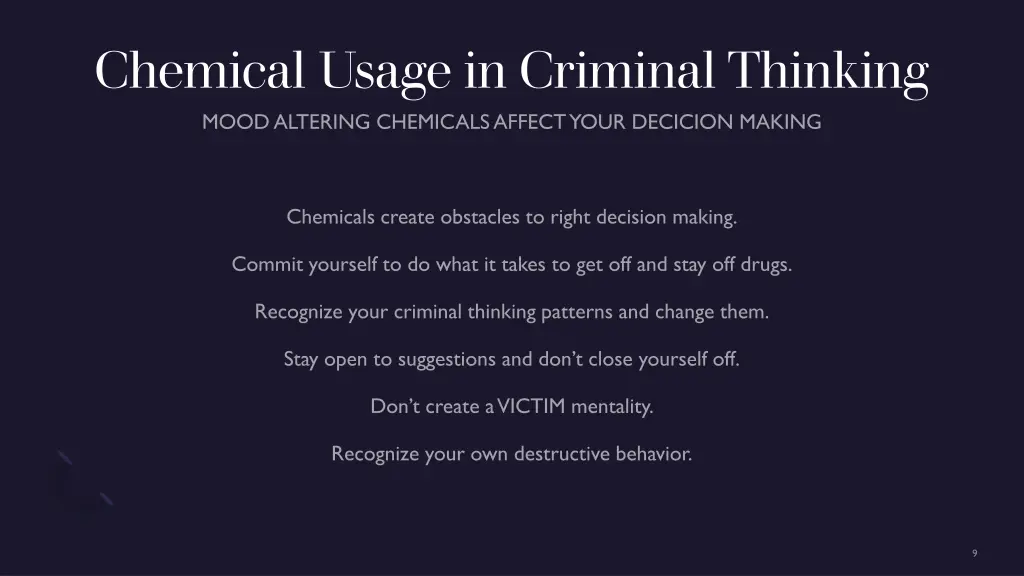 chemical usage in criminal thinking