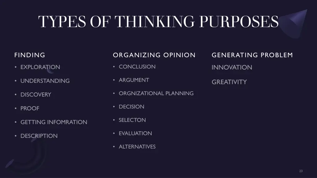 types of thinking purposes