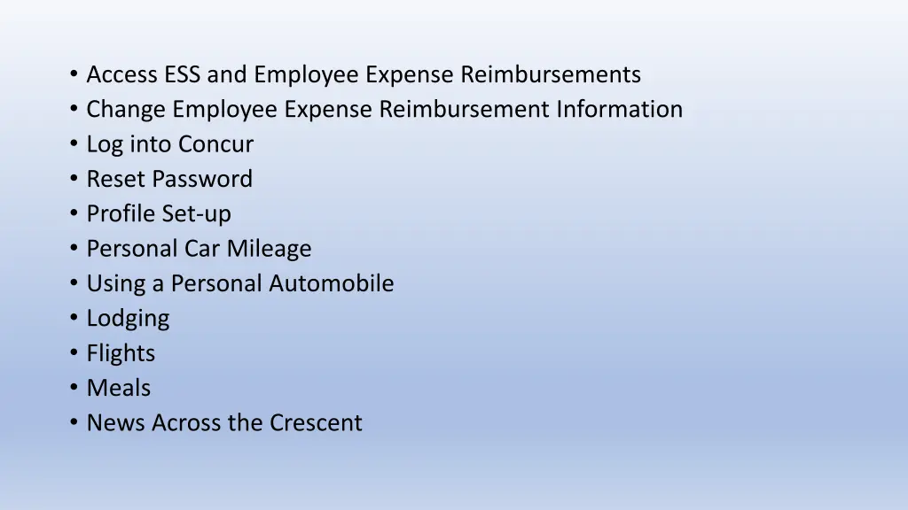 access ess and employee expense reimbursements