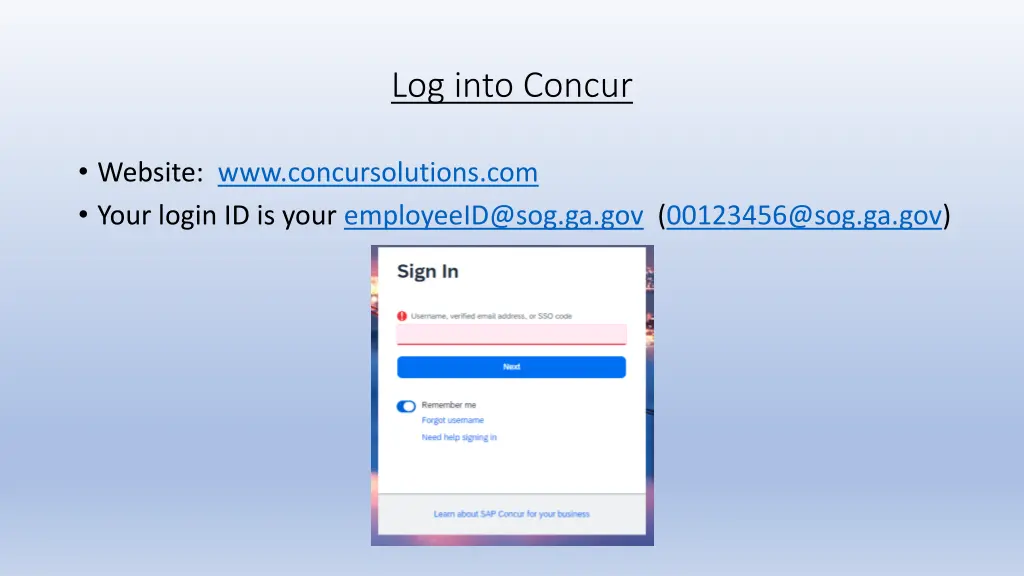 log into concur