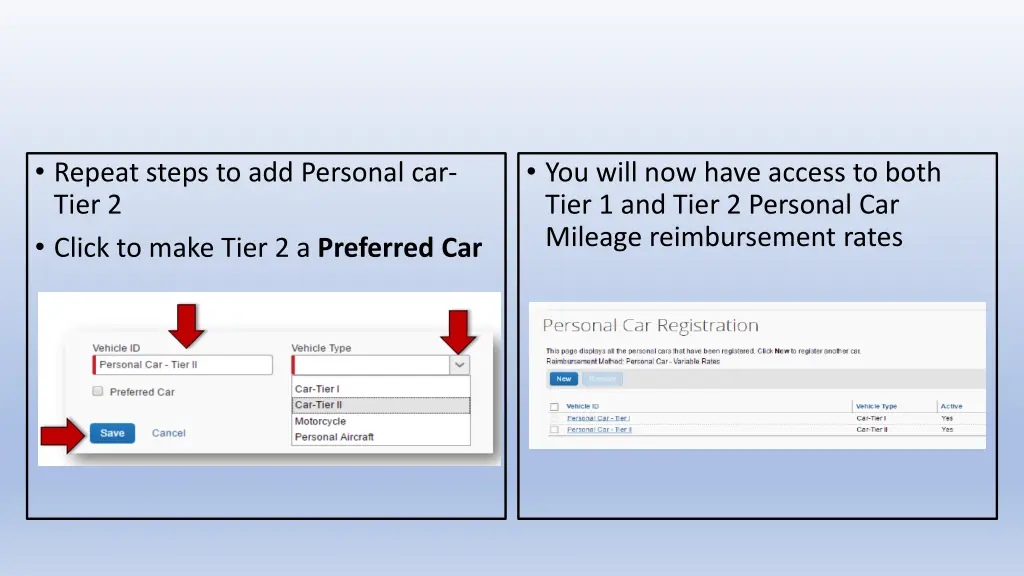 repeat steps to add personal car tier 2 click