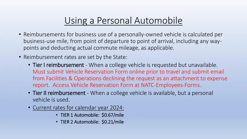 using a personal automobile