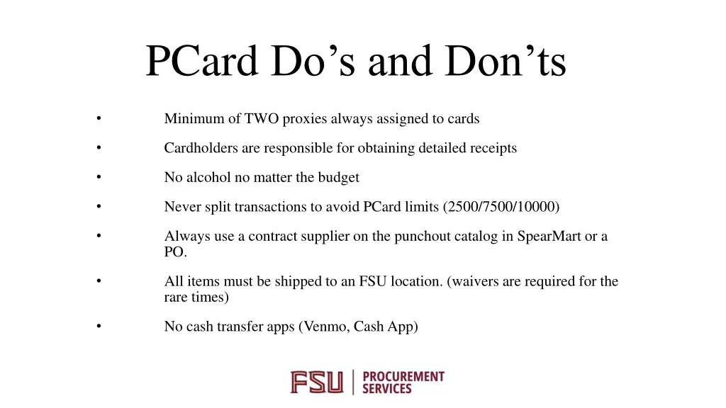 pcard do s and don ts