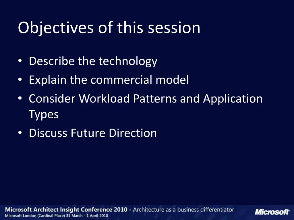 objectives of this session