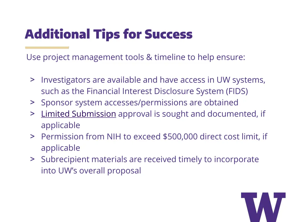 additional tips for success