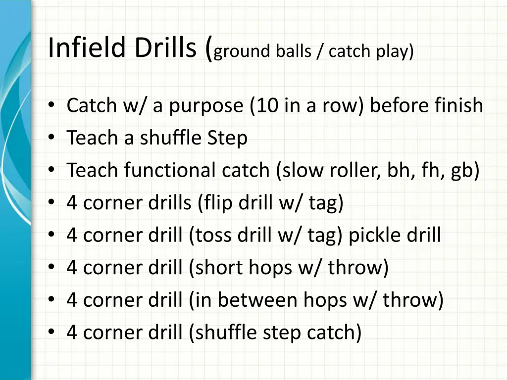 infield drills ground balls catch play