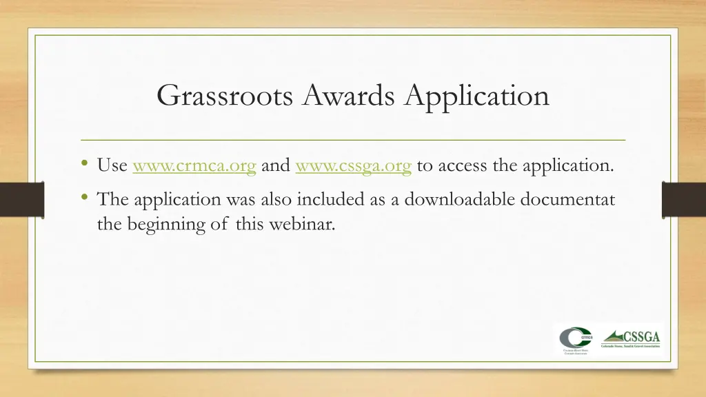 grassroots awards application