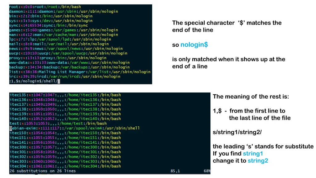 the special character matches the end of the line