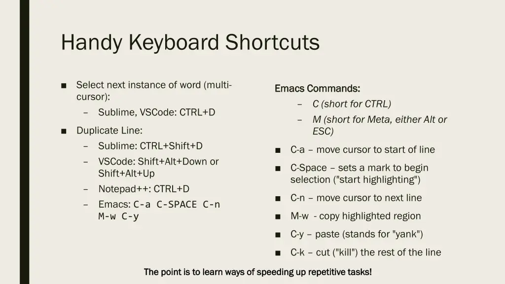 handy keyboard shortcuts