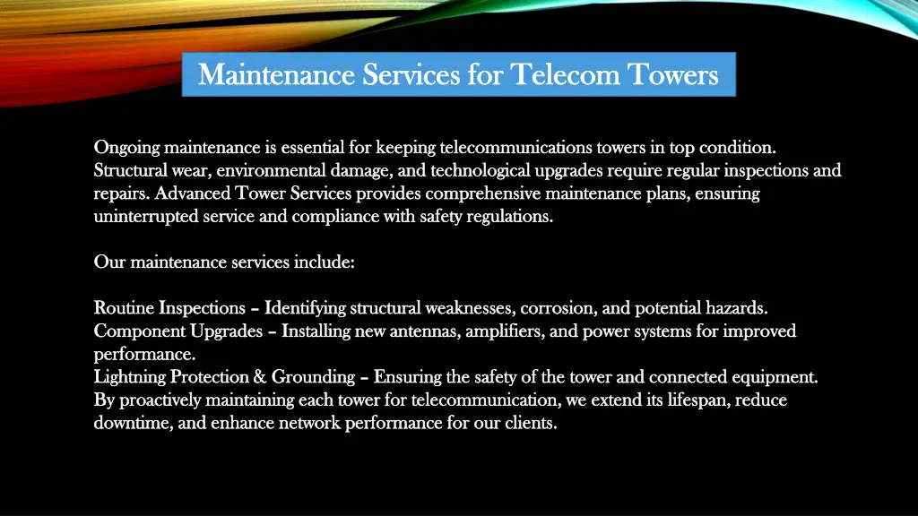maintenance services for telecom towers