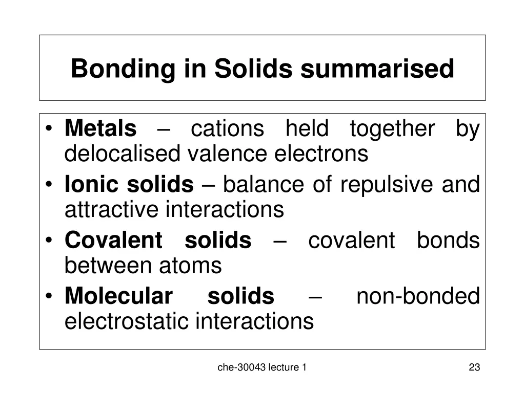 bonding in solids summarised