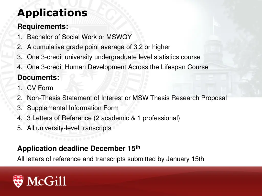 applications requirements 1 bachelor of social