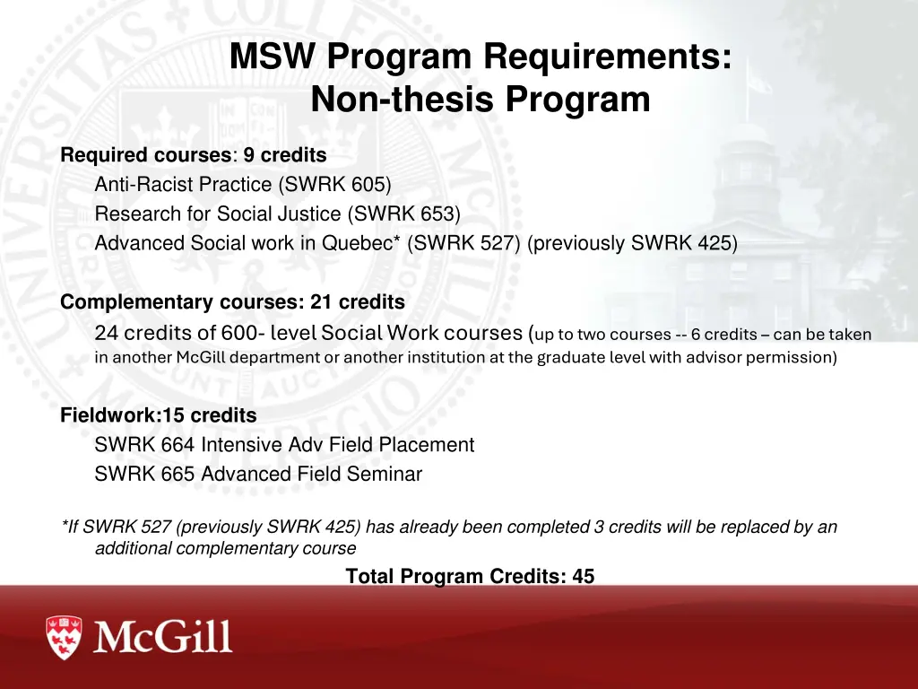 msw program requirements non thesis program