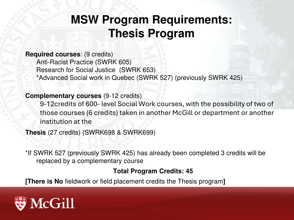 msw program requirements thesis program