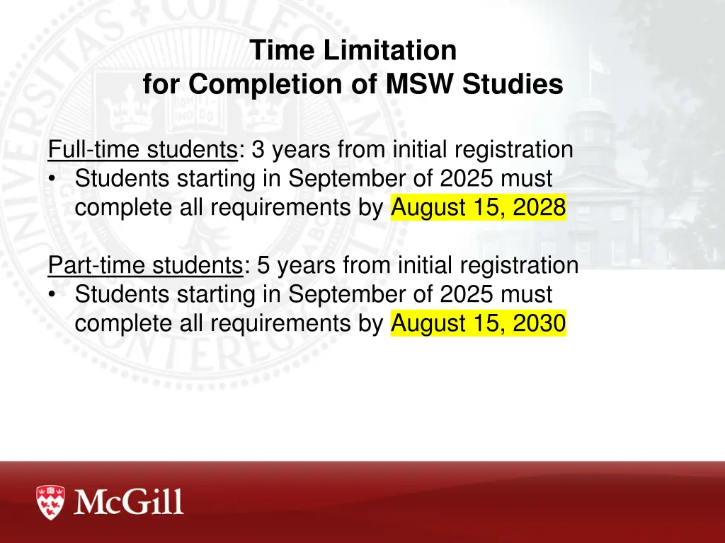 time limitation for completion of msw studies