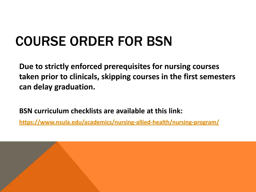 course order for bsn