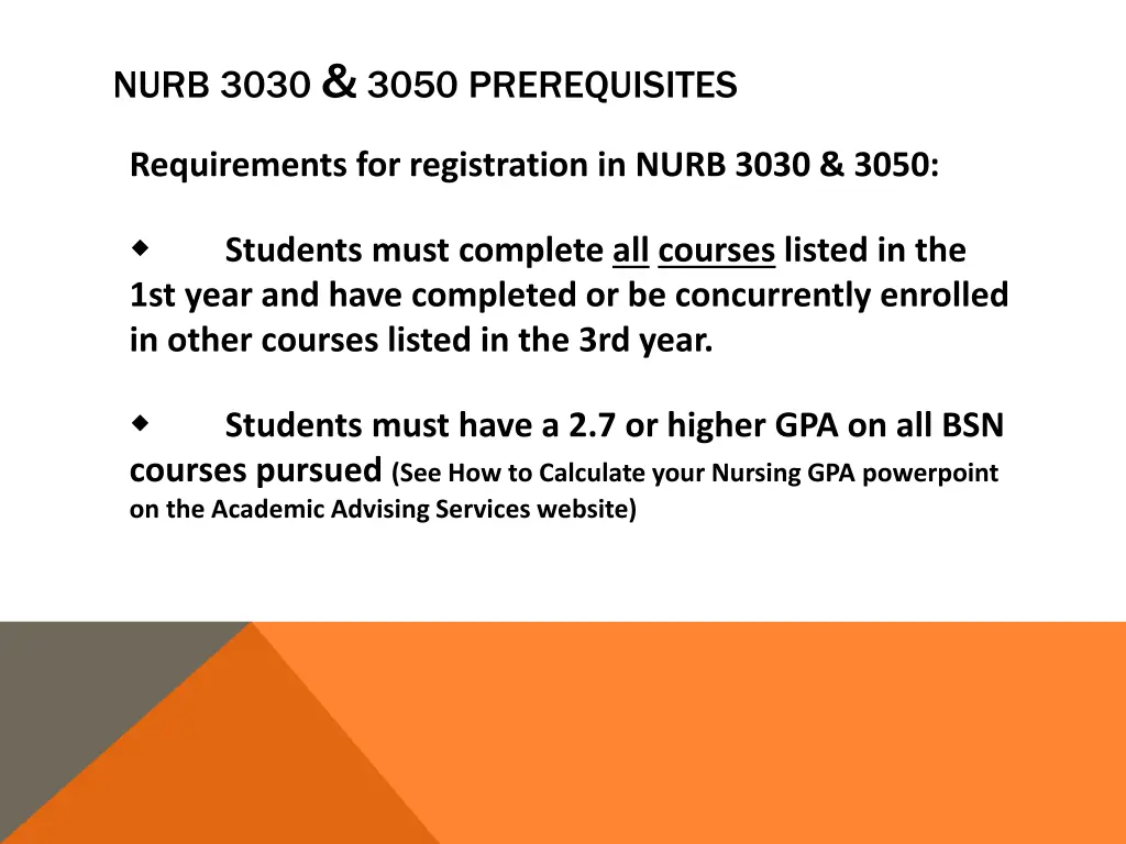 nurb 3030 3050 prerequisites