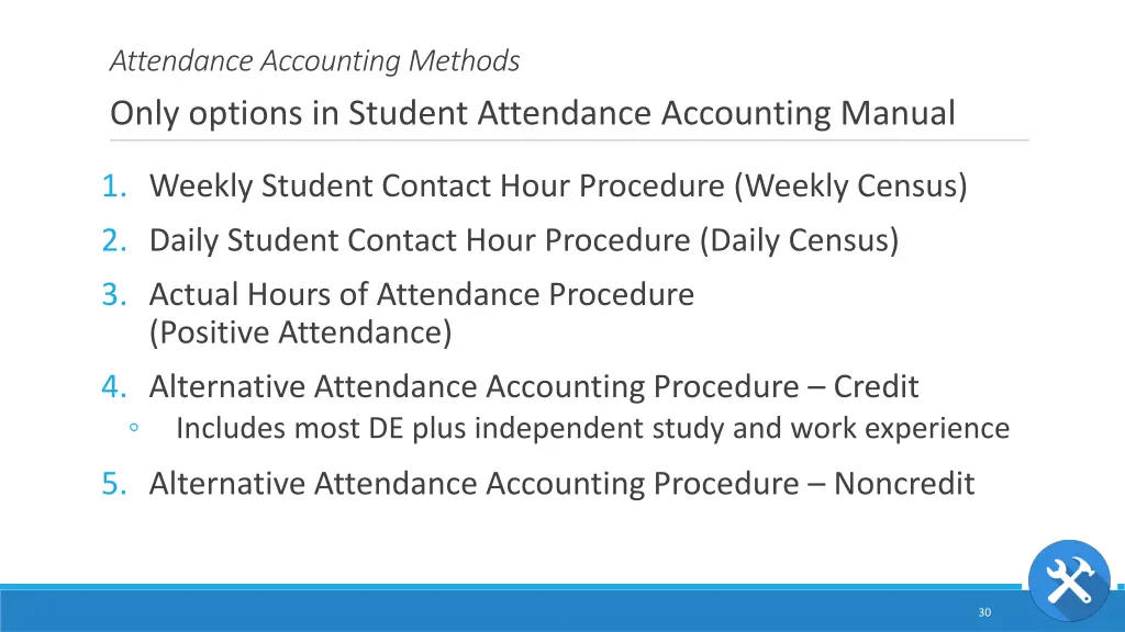 attendance accounting methods