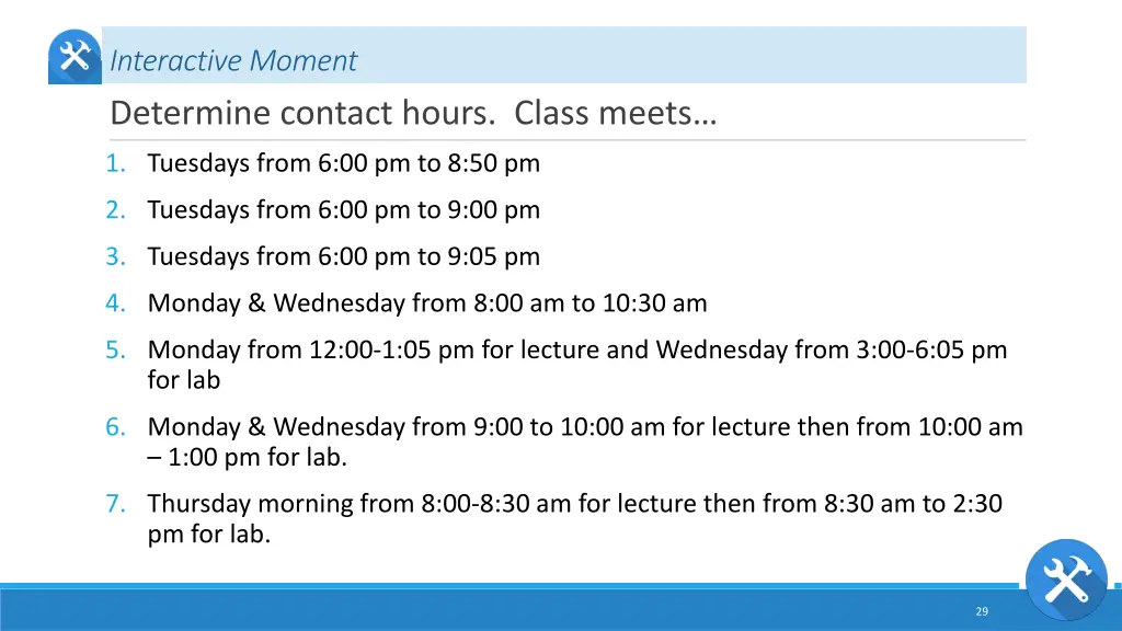 interactive moment determine contact hours class