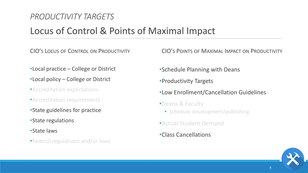 productivity targets locus of control points