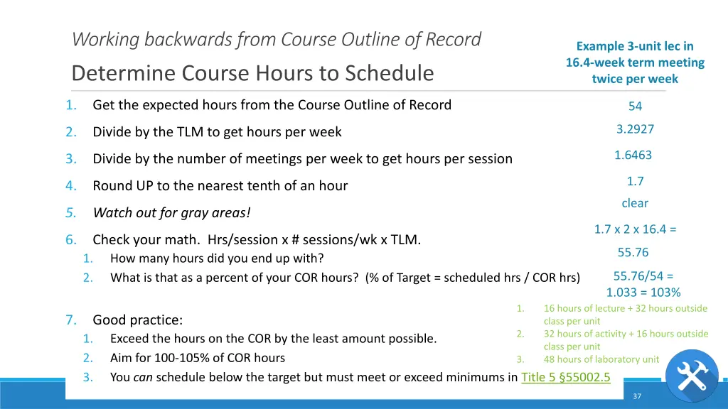 working backwards from course outline of record