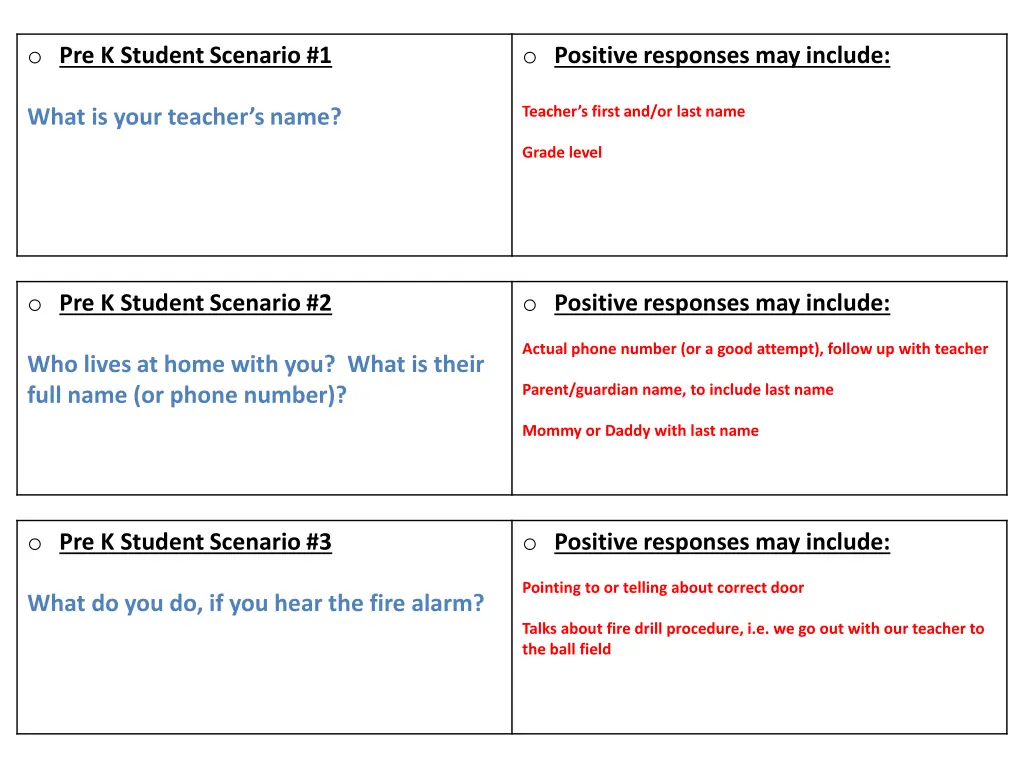 o pre k student scenario 1