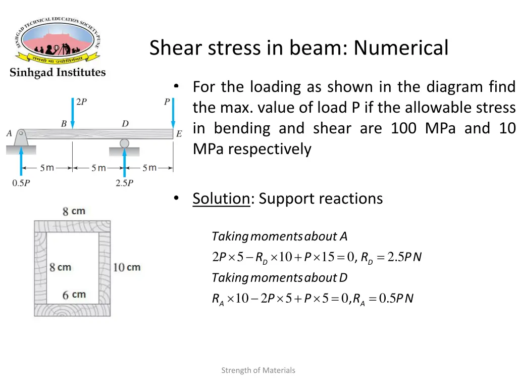 shear stress in beam numerical 6