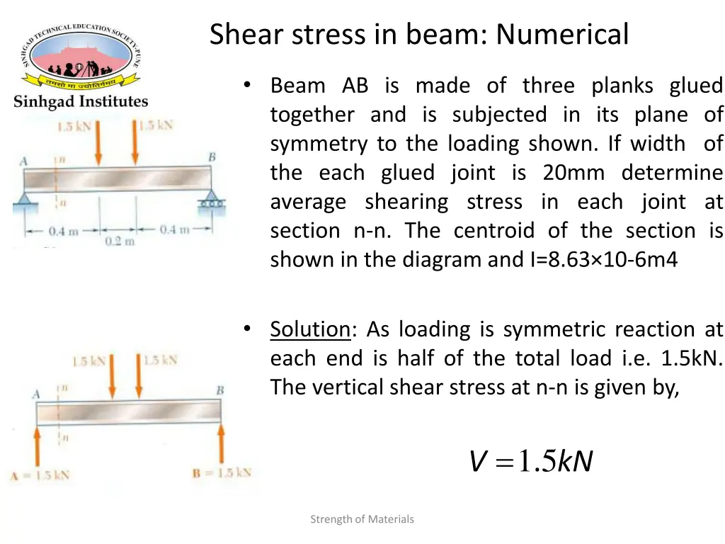 shear stress in beam numerical