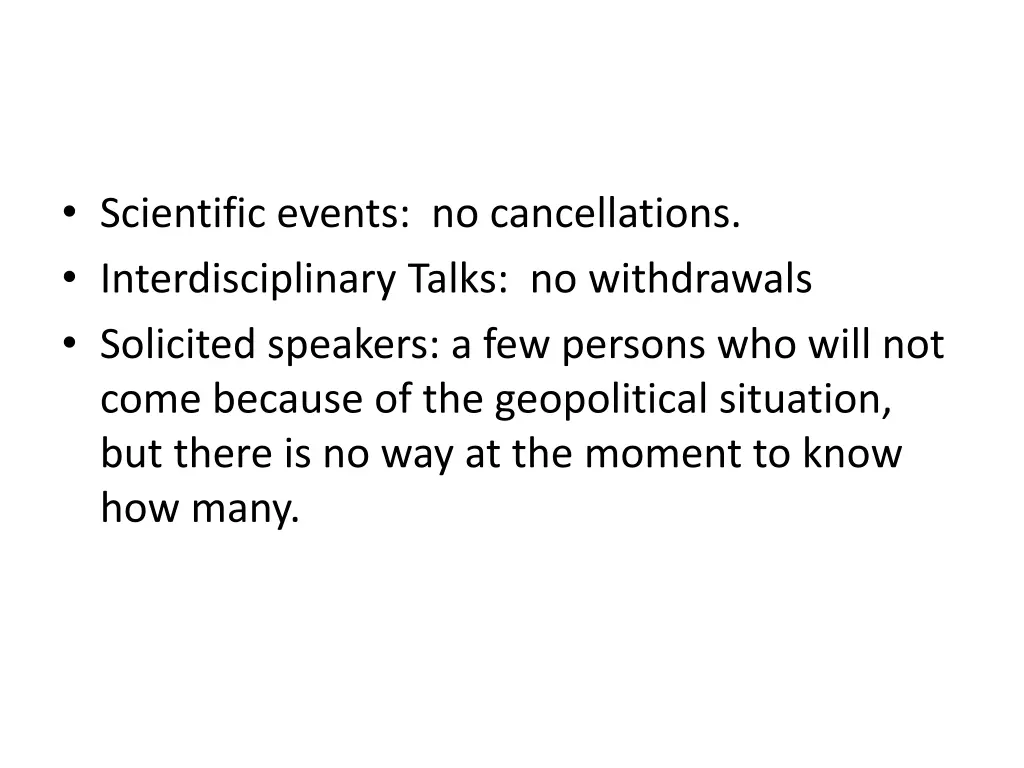 scientific events no cancellations