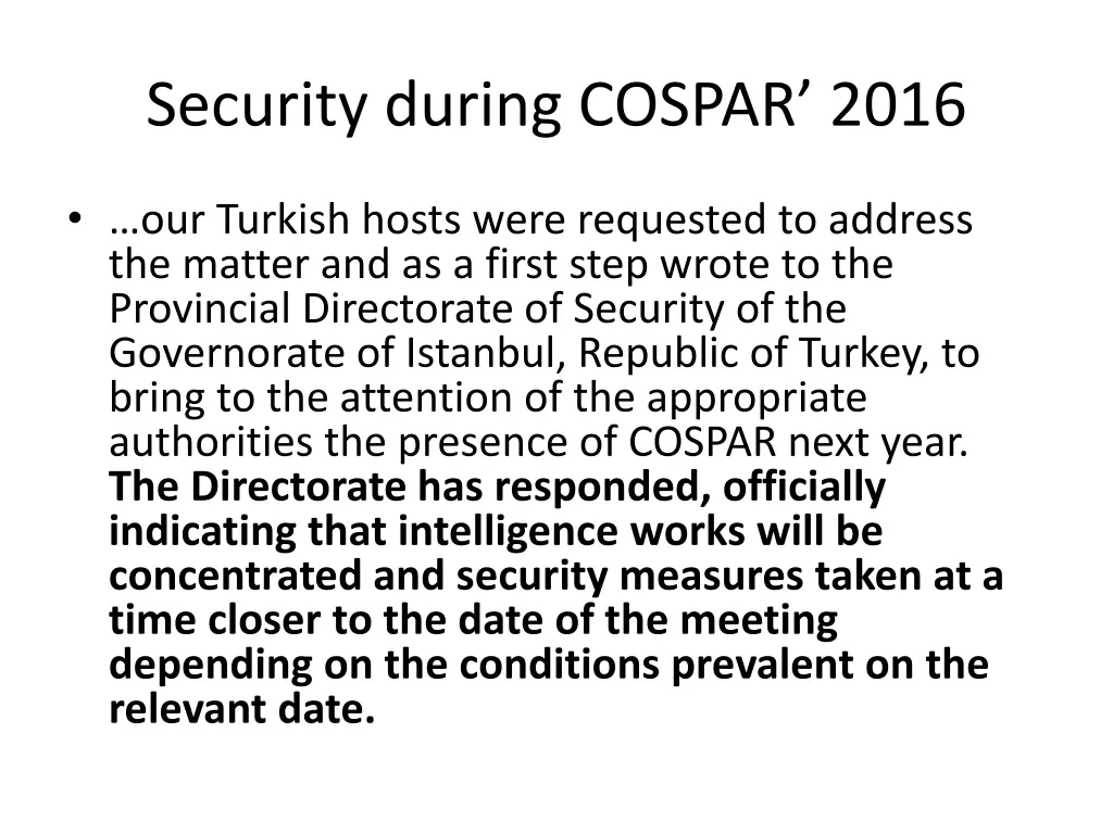 security during cospar 2016