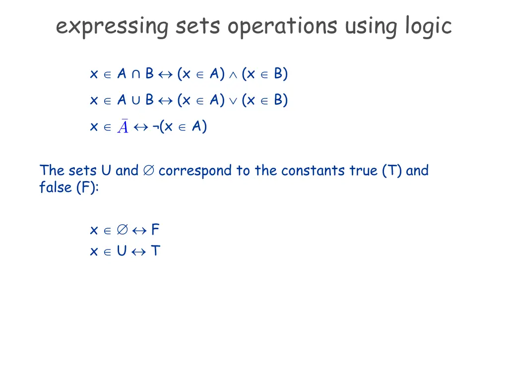 expressing sets operations using logic