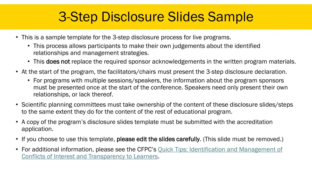 3 step disclosure slides sample