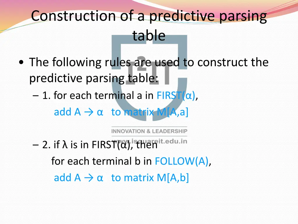 construction of a predictive parsing table