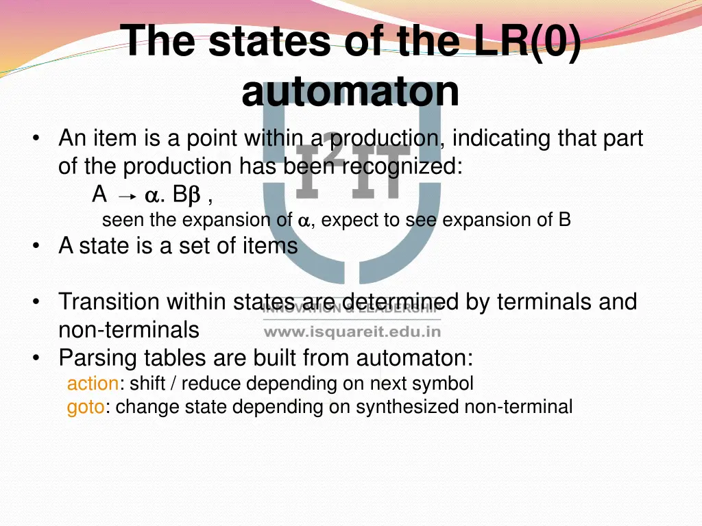 the states of the lr 0 automaton an item